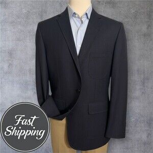 Lands End Mens Blazer 44R Navy Sport Coat Two Button Jacket Wool Traditional Fit